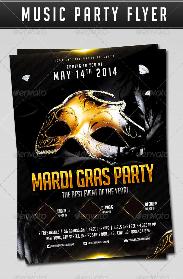 Mardi Gras Party flyer - Events Flyers