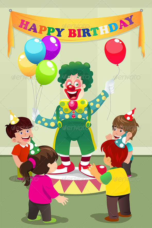 Clown Carrying Balloons to Kids Birthday Party - People Characters