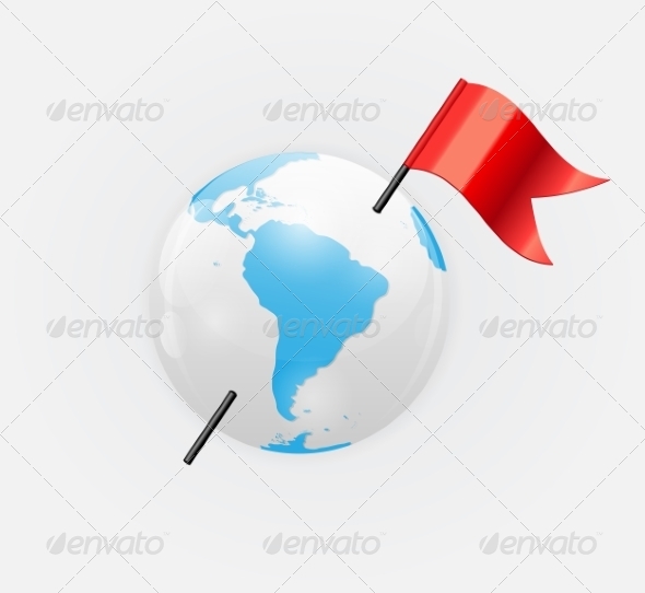 Earth Icon with Red Flag - Decorative Symbols Decorative