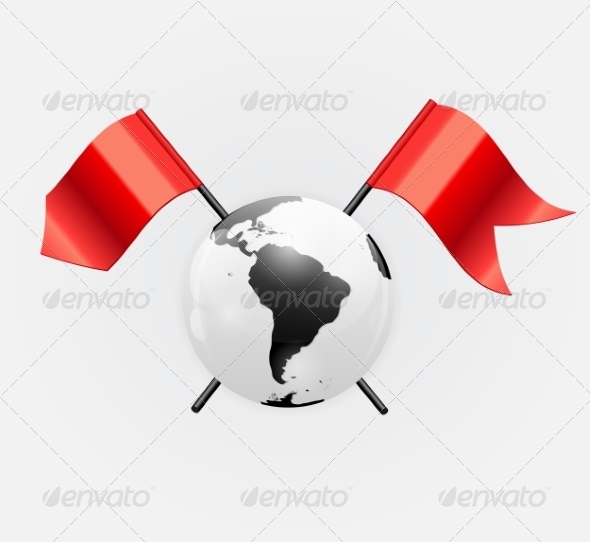 Earth Icon with Red Flags - Decorative Symbols Decorative