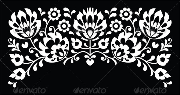 Polish Floral Folk White Embroidery Pattern - Decorative Symbols Decorative