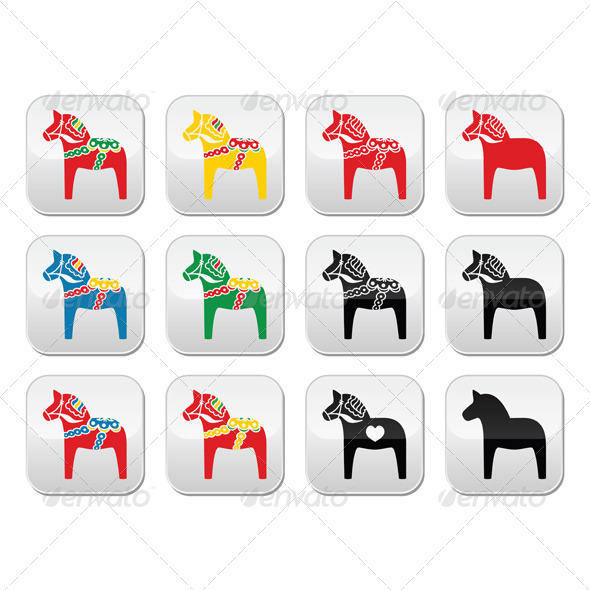 Swedish Dalecarlian Dala Horse Set - Animals Characters