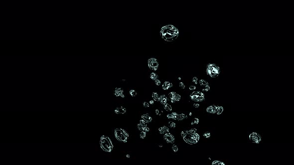 Render of falling drops of water, rain, liquid on a black background.