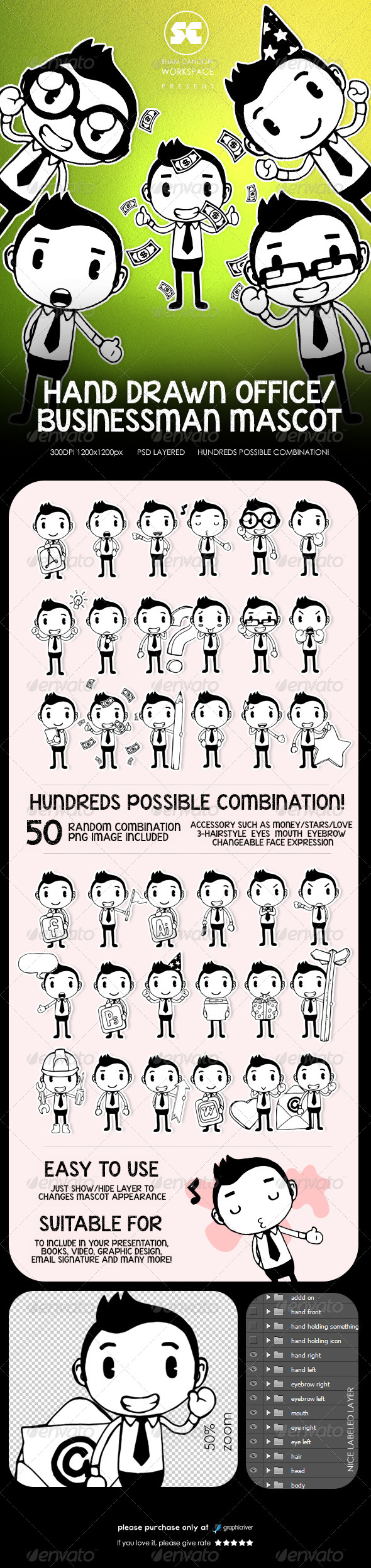 Hand Drawn Male Office & Business Mascot Part 1 - Characters Illustrations
