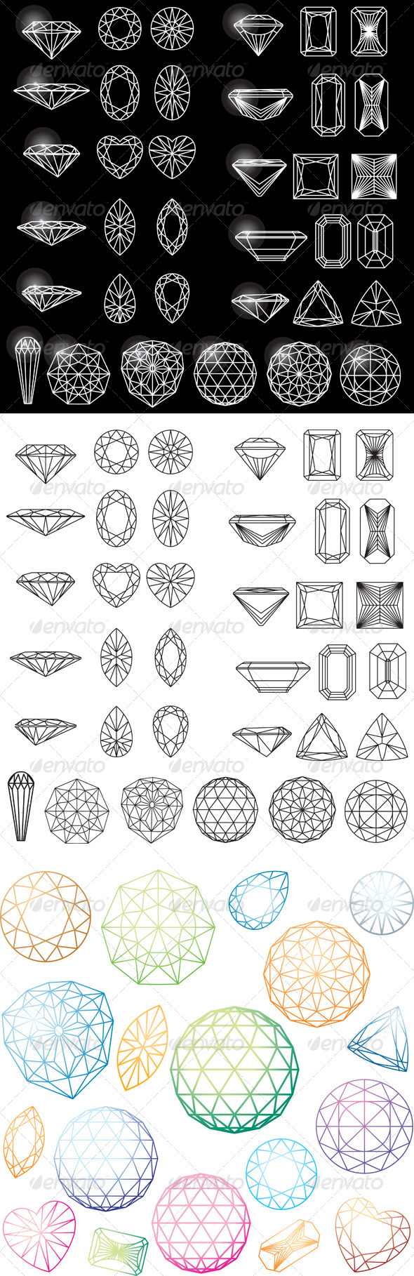Set of Shapes of Diamond in Wireframe - Decorative Symbols Decorative