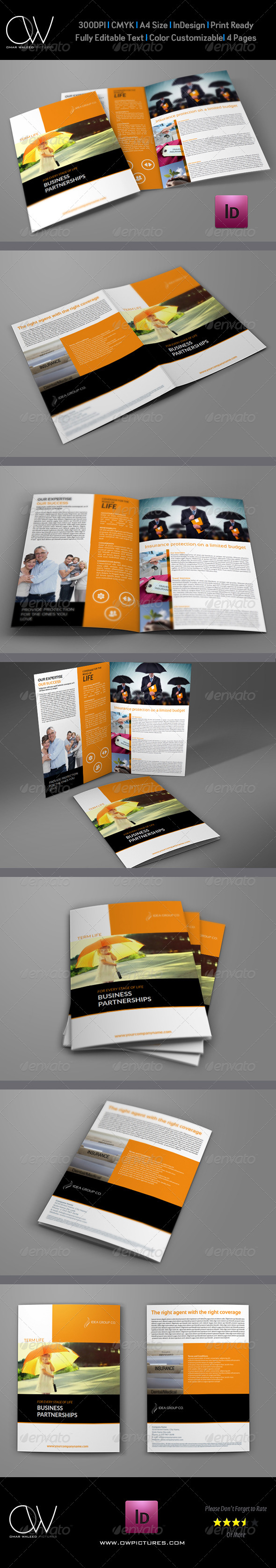 Company Brochure Insurance Bi-Fold Design Template - Corporate Brochures