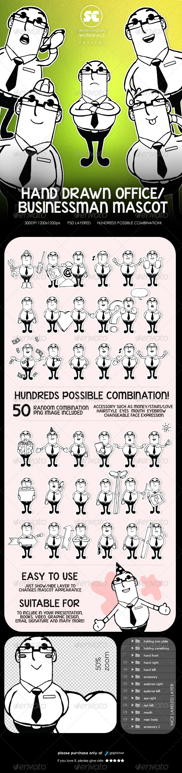 Hand Drawn Male Office & Business Mascot Part 2 - Characters Illustrations
