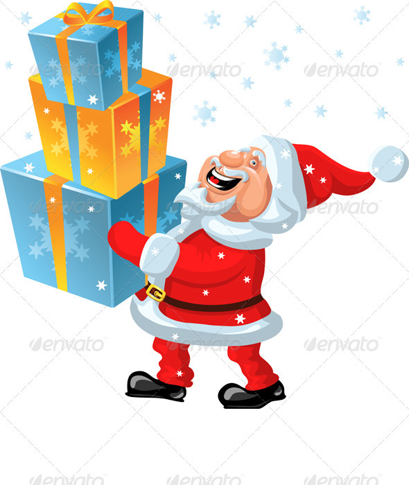 Vector a happy Santa Claus brings in the hands of 