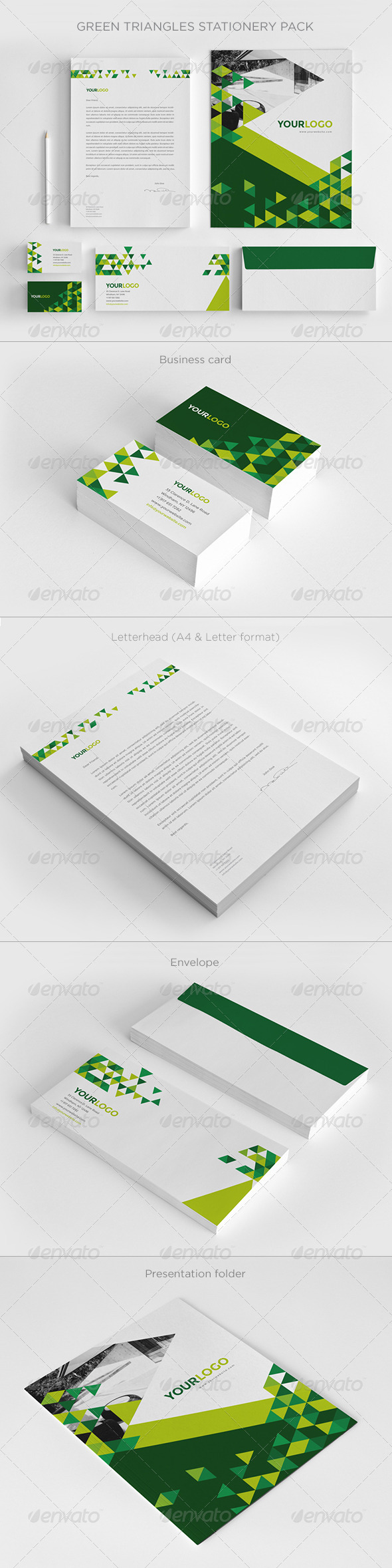 Green Triangles Stationery - Stationery Print Templates