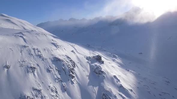 Aerial of a hut in the mountains of South Tyrol, Schnalstal alt