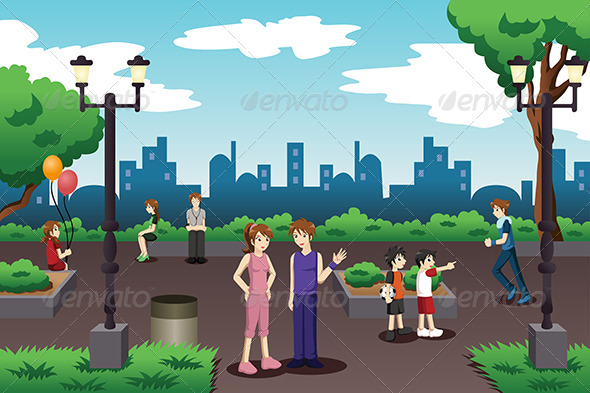 People in a City Park Doing Everyday Stuff - People Characters