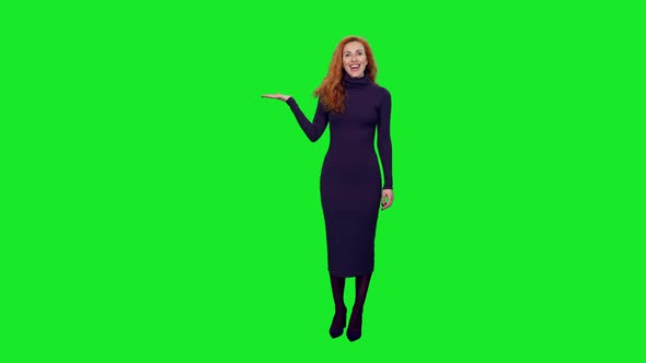 Charming Woman Doing Presentation and Gesturing on Green Screen