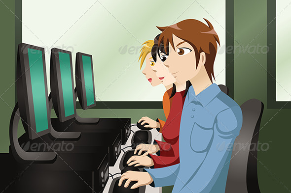 College Students in a Computer Lab - People Characters