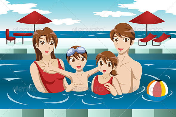 Family in a Swimming Pool - Sports/Activity Conceptual