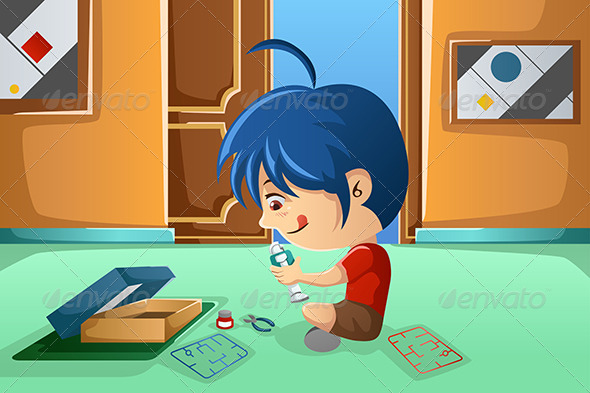 Kid Assembling a Robot - People Characters