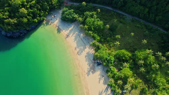 4K Aerial view of sandy beach and sea beautiful turquoise sea waves alt