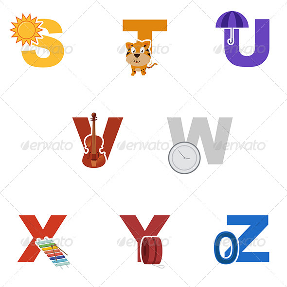 Alphabet Illustration - Objects Vectors