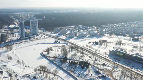 View From the Height of the New Microdistrict in the City of Minsk in Winter alt
