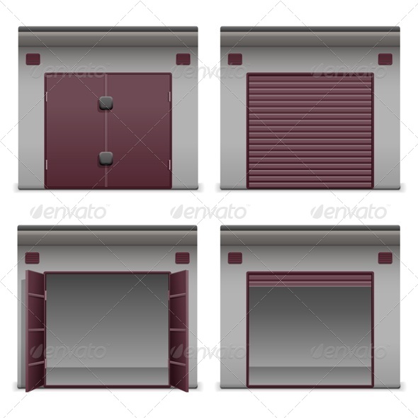 Vector Garage Icons - Buildings Objects
