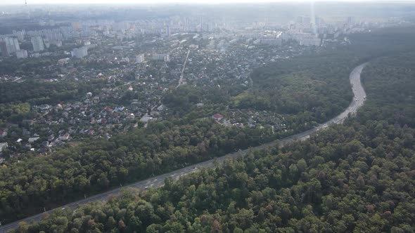 Aerial View of the Border of the Metropolis and the Forest. Kyiv, Ukraine alt