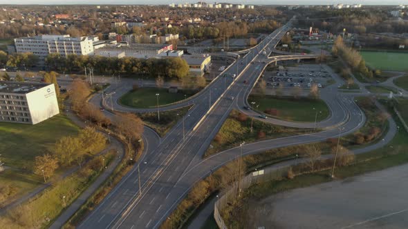 Aerial View of City Highway Traffic