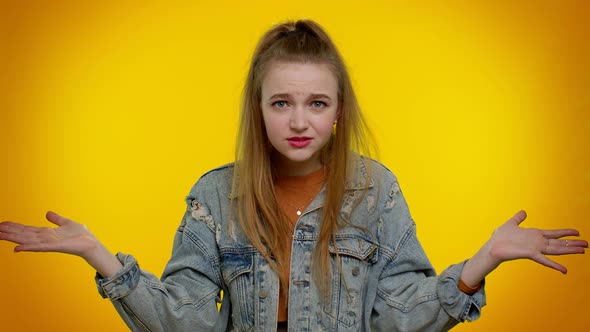 Girl Raising Hands in Indignant Expression Asking Why What Reason of Failure Demonstrating Disbelief alt