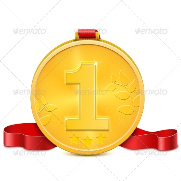 Gold Medal With Red Ribbon. - Concepts Business