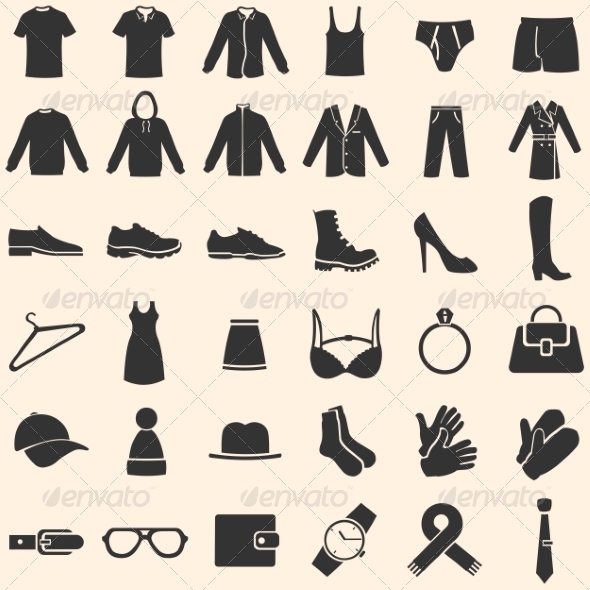 Vector Set of Clothes Icons - Man-made Objects Objects