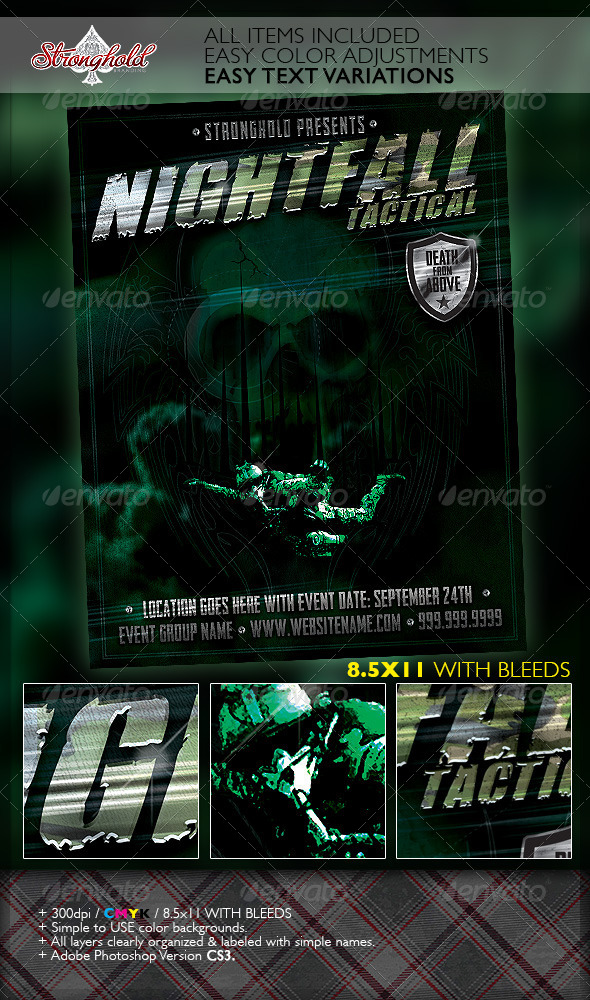 Halo Military Ops Paratrooper Flyer Template - Grunge Business Cards