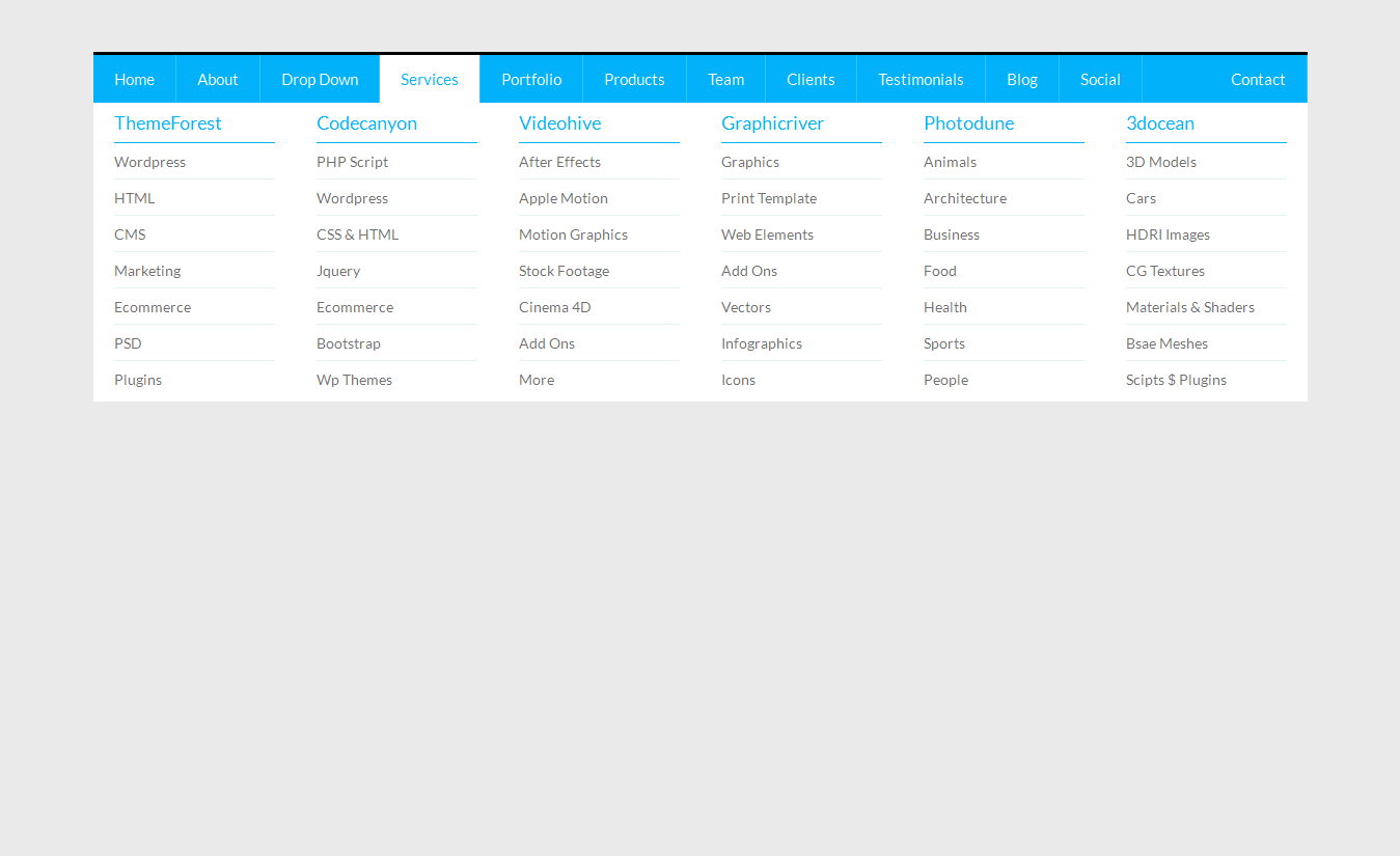 meganizr responsive css3 mega menu navigation and menus