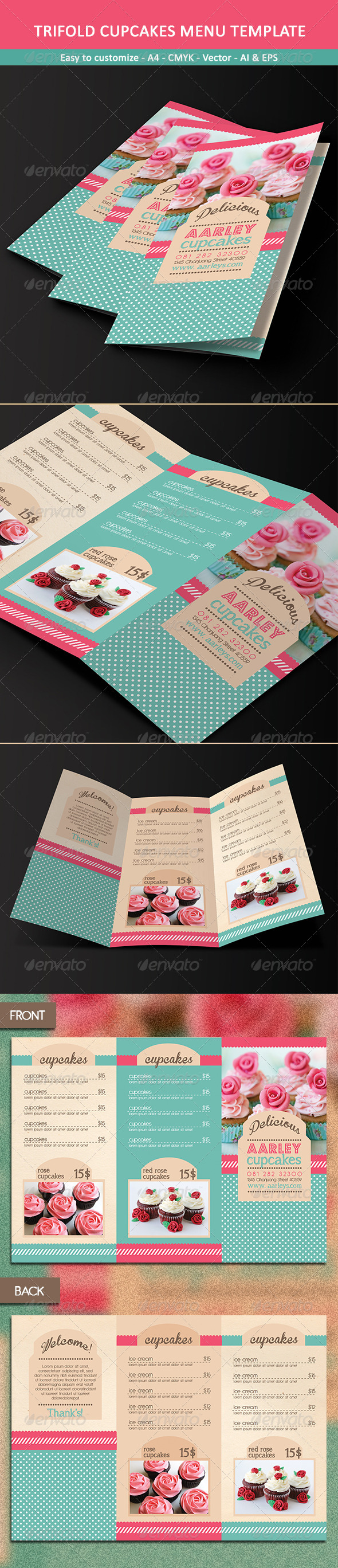 Trifold Cupcakes Menu Template - Food Menus Print Templates