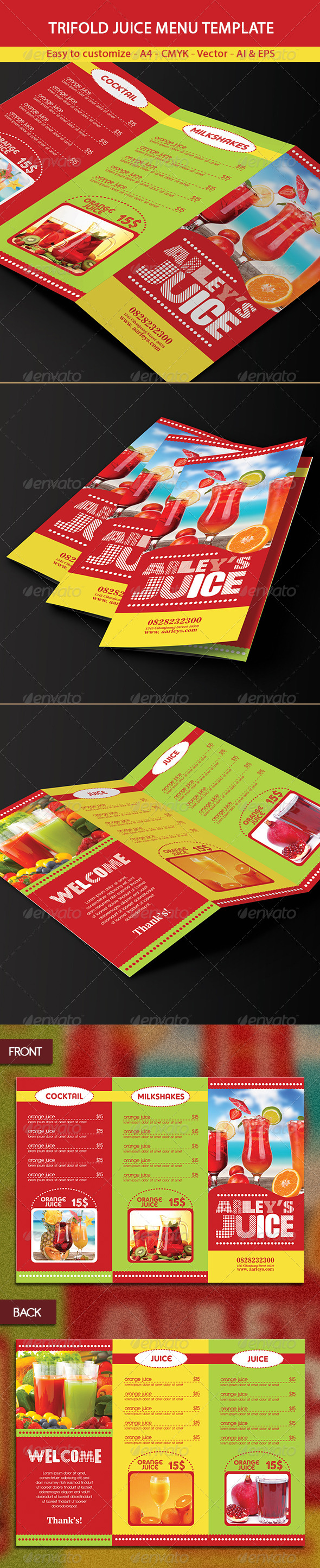Trifold Drinks Menu Template - Food Menus Print Templates