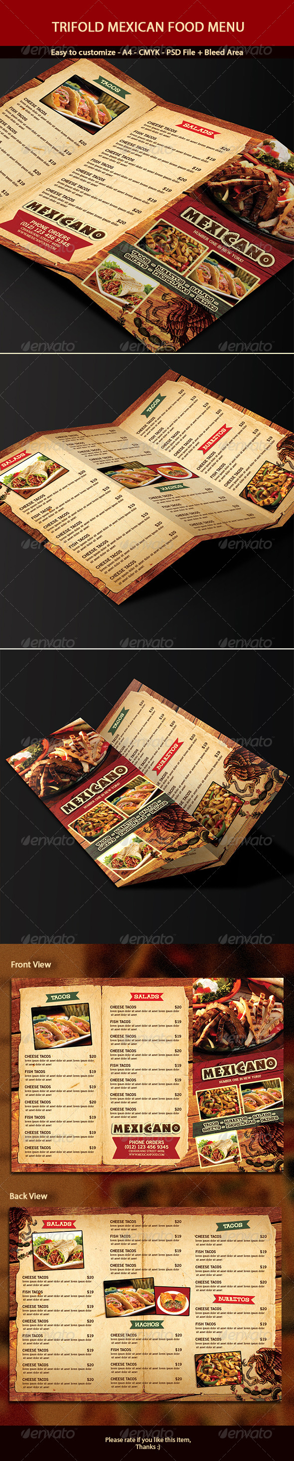 Trifold Mexican Menu - Food Menus Print Templates