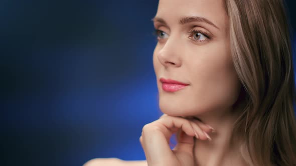 Happy Adorable Young European Lady with Perfect Fresh Moisturizing Skin Body Posing Isolated alt