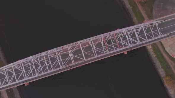 Upper View River Bridge with Traffic Autumn Forestry Banks alt