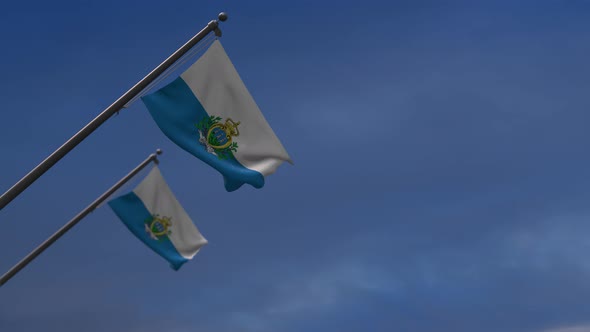 San Marino Flags In The Blue Sky - 4K