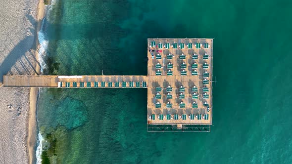 Pier by the sea aerial view Turkey Alanya 4 K alt