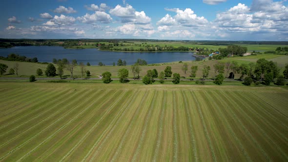 Extensive Farmland  And Pristine Lake Waters Of Jezioro Wielochowskie In Warmian-Masurian Voivodeshi alt