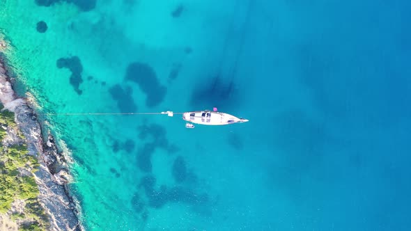 Aerial View of a Yaht Moored Near Spinalonga Island, Crete, Greece