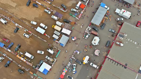 Roof Top Multiple Colour Flea Markets Aerial View in Englishtown NJ USA alt