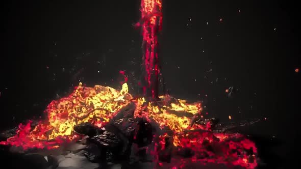 3 D Animation Liquid, Red Hot Lava Poured Onto The Stone Surface