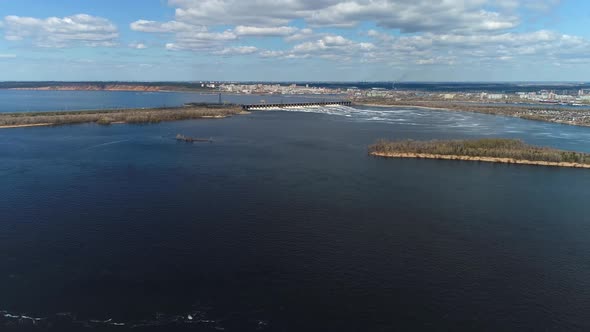 Panoramic View of the Volga River, the City of Tolyatti and the Hydroelectric Power Station