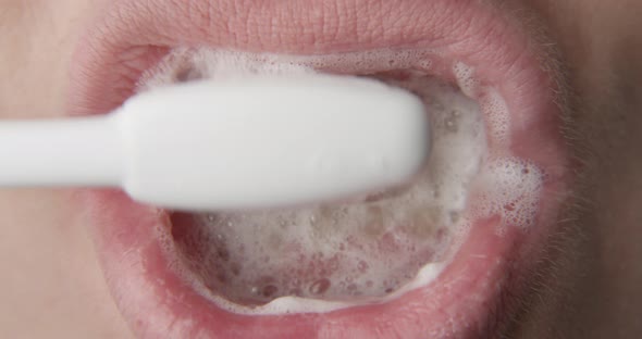 Brushing Teeth With A Paste And Tooth Brush A Close Up Shot Of Woman Lips alt