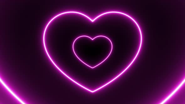 Pink heart shape lights on a black background. Minimalistic abstract seamless loop alt