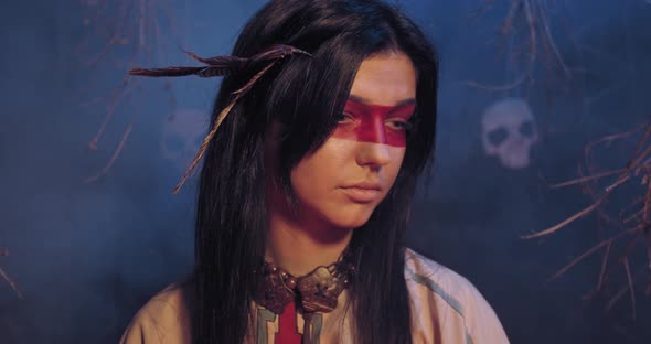 Young Indian American Woman with Traditional Paint on Her Face, Skulls,  alt