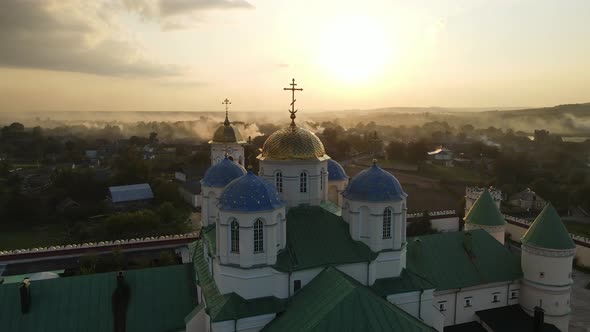 Aerial Shot Village Mezhyrich. Holy Trinity Monastery Of The Upc. Ukraine alt