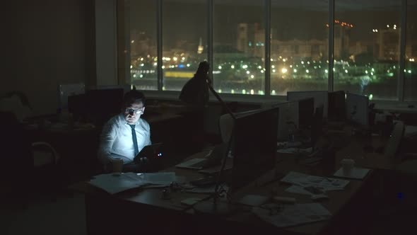 Man Working at Dark Office, Stock Footage | VideoHive