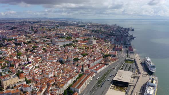 Lisbon from the sky. Aerial view of Lisbon, Portugal. alt