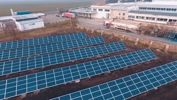 Solar panels on the field.  alt