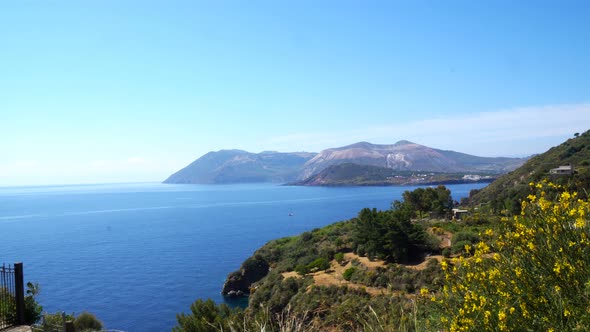 Blue Sea and Vulcano Island in Sicily, South Italy